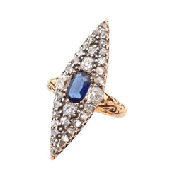 Ring antique marquise sapphire and diamonds