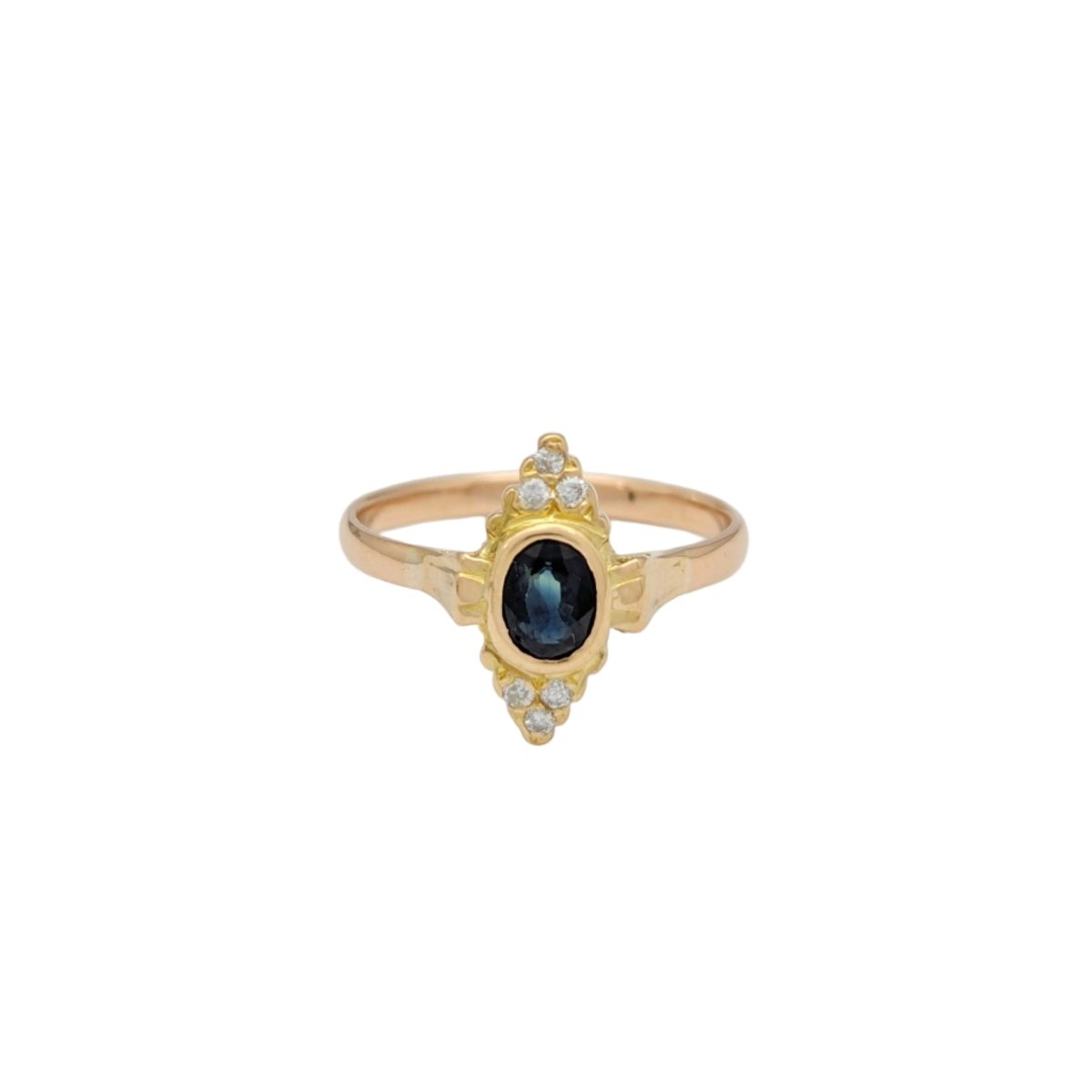 Bague Marquise en or jaune, saphir et diamants - Castafiore