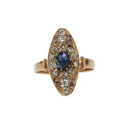 Bague Marquise en or jaune, saphir et diamants - Castafiore