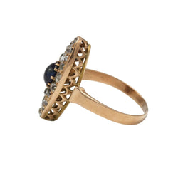 Bague Marquise en or jaune, saphir et diamants - Castafiore