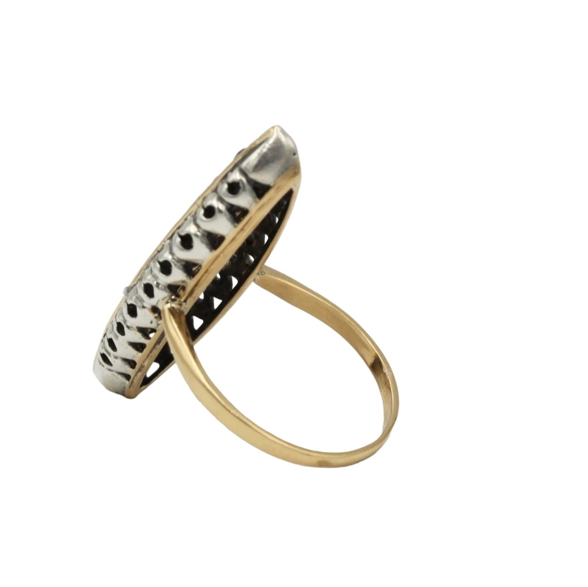 Bague Marquise en or jaune, saphirs et diamants - Castafiore
