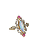 Bague marquise en or, opale, rubis et diamants - Castafiore