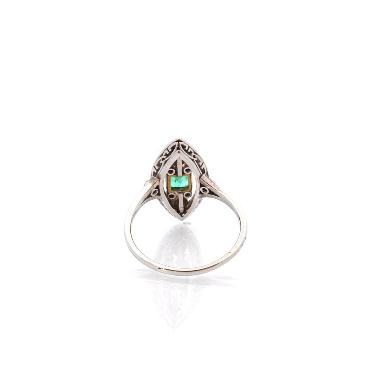 Bague Marquise en or, platine, émeraude, perles et diamants - Castafiore