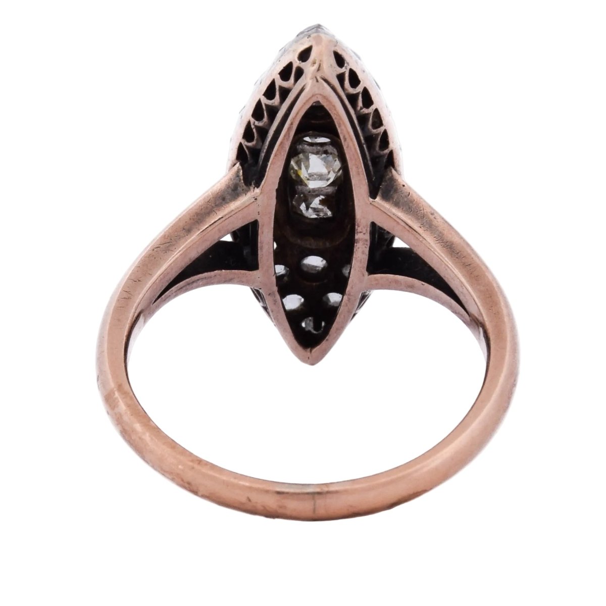 Bague Marquise en or rose, argent et diamants - Castafiore