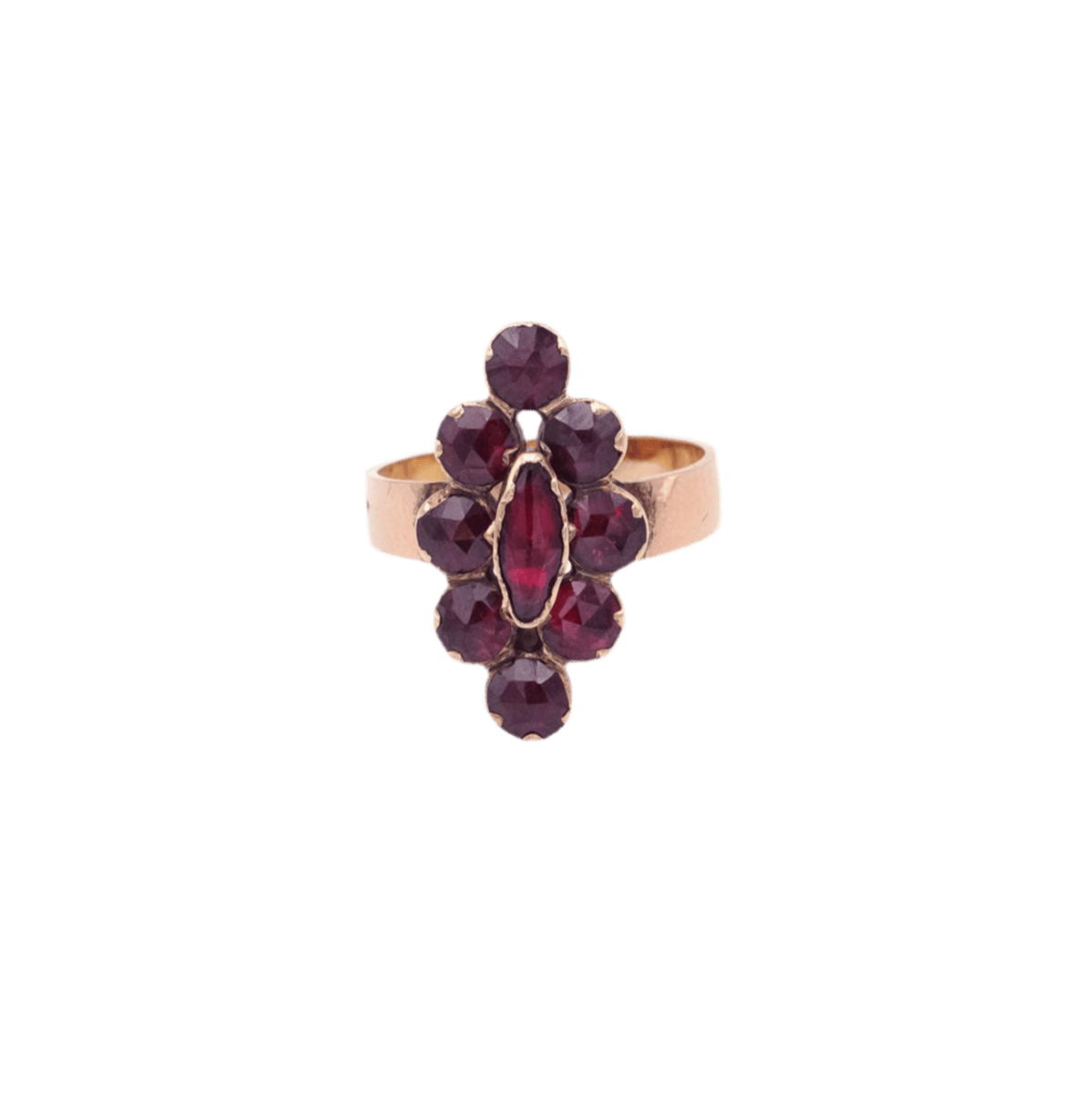 Bague Marquise en or rose et grenats - Castafiore