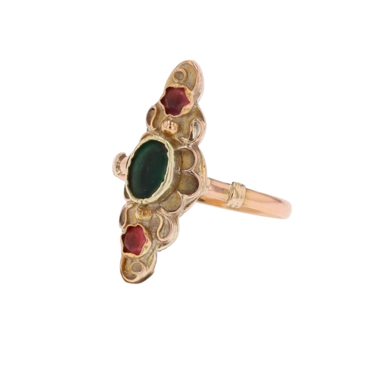 Bague Marquise en or rose et verres colorés - Castafiore