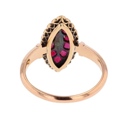 Bague Marquise en or rose, rubis et diamants - Castafiore