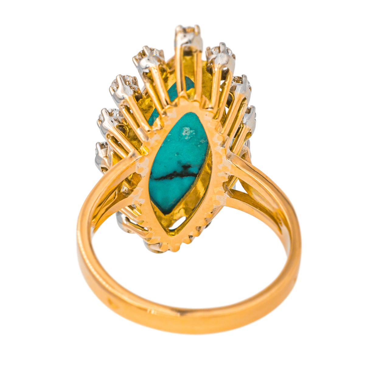 Bague Marquise en or rose, turquoise et diamants - Castafiore