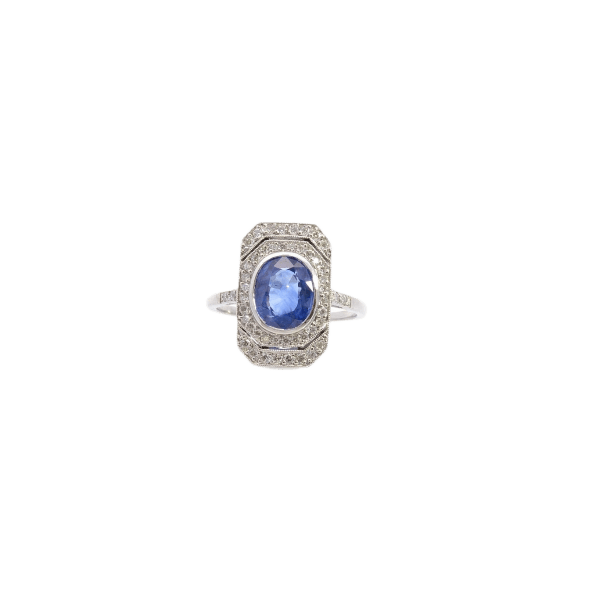Bague Marquise en platine, saphir et diamants - Castafiore