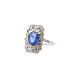Bague Marquise en platine, saphir et diamants - Castafiore