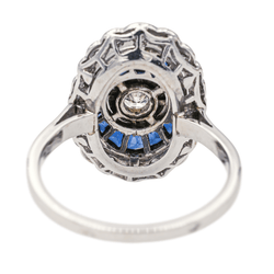 Bague Marquise en platine, saphir et diamants - Castafiore