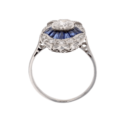 Bague Marquise en platine, saphirs et diamants - Castafiore