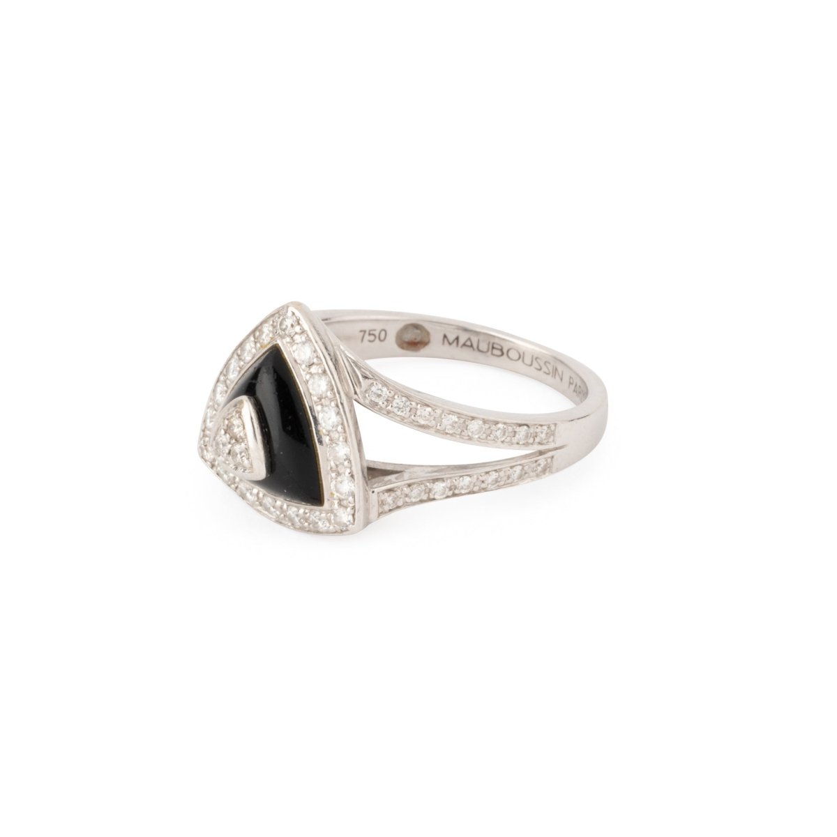 Bague Marquise MAUBOUSSIN en or blanc, onyx et diamants - Castafiore