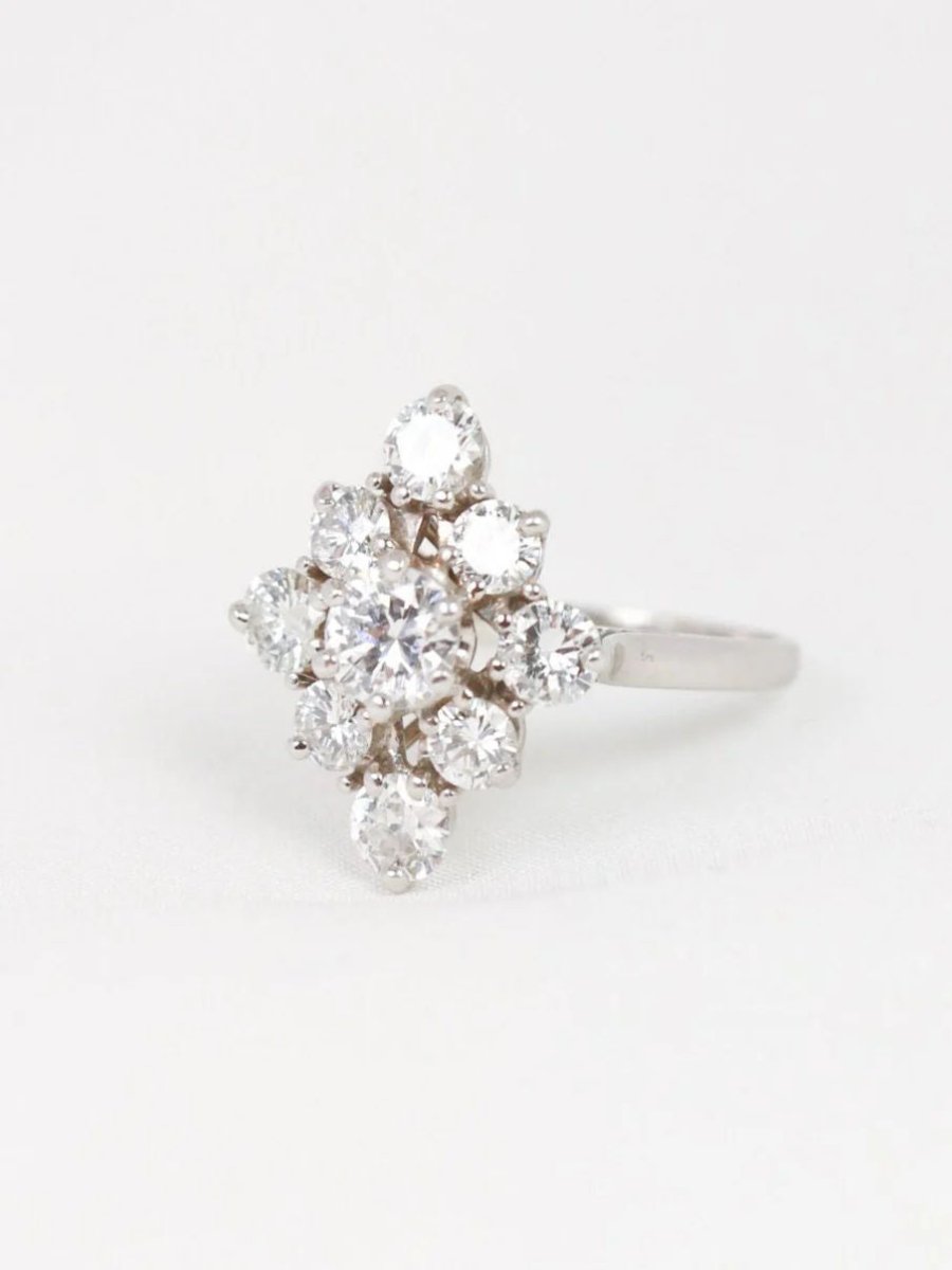 Bague marquise or blanc diamants 2,3 ct - Castafiore