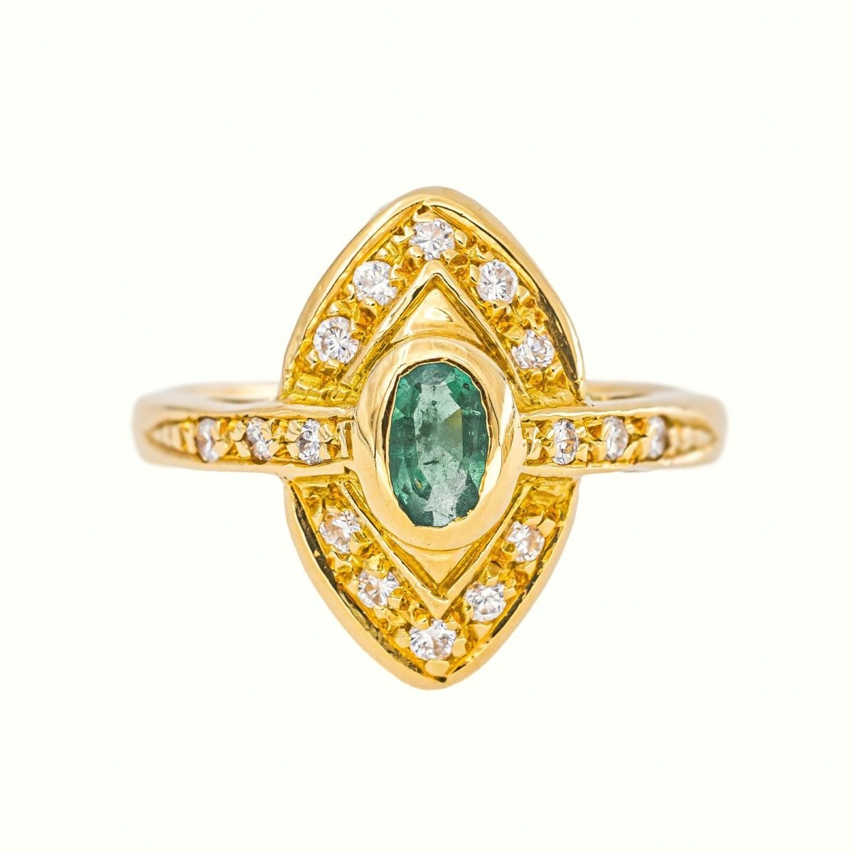 Bague Marquise Or jaune Emeraude - Castafiore