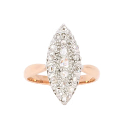 Bague marquise or rose diamants taille rose - Castafiore