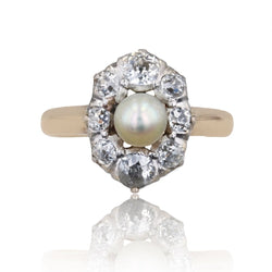 Bague marquise perle fine diamants ancienne - Castafiore