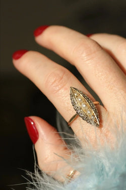 Bague marquise perles et diamants - Castafiore