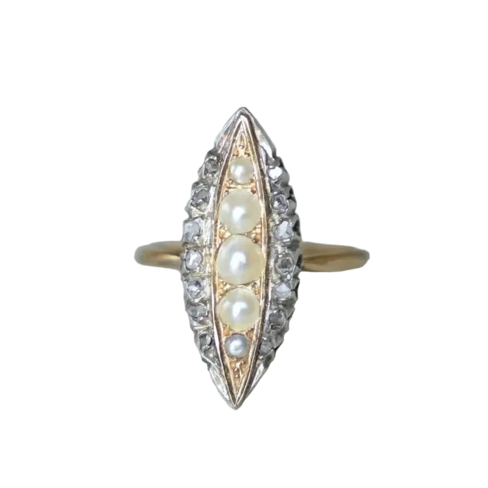 Bague marquise perles et diamants - Castafiore