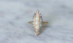 Bague marquise perles et diamants - Castafiore