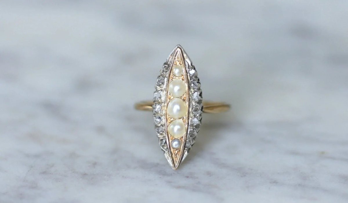 Bague marquise perles et diamants - Castafiore