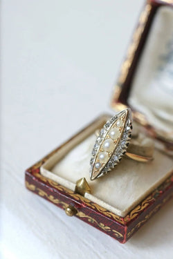 Bague marquise perles et diamants - Castafiore