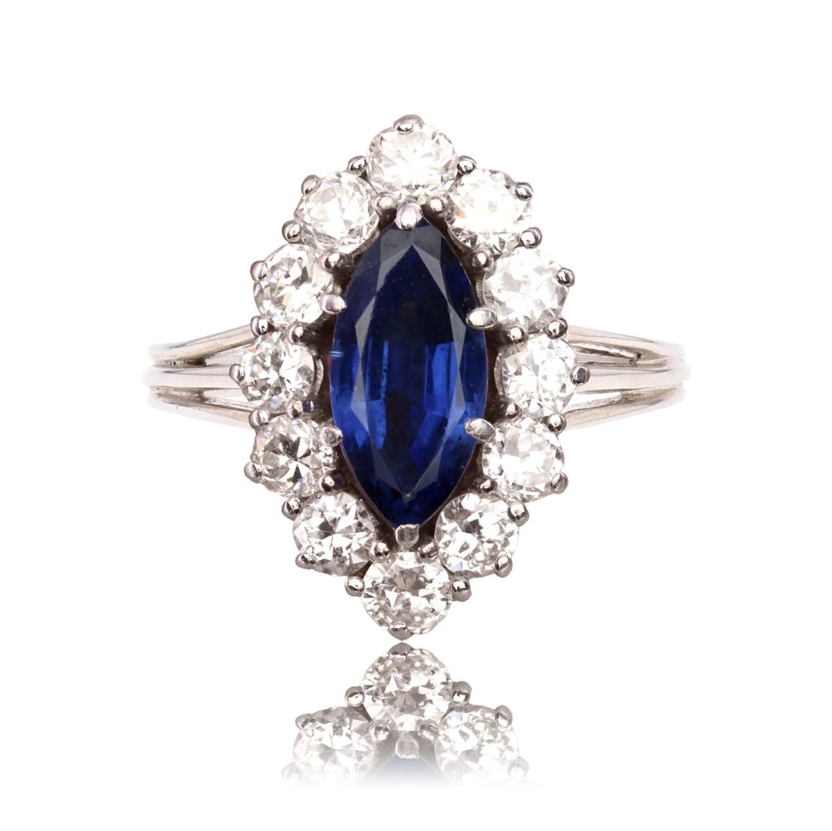 Bague marquise saphir diamants vintage - Castafiore