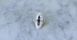 Bague Marquise Saphirs et Diamants Or Jaune - Castafiore