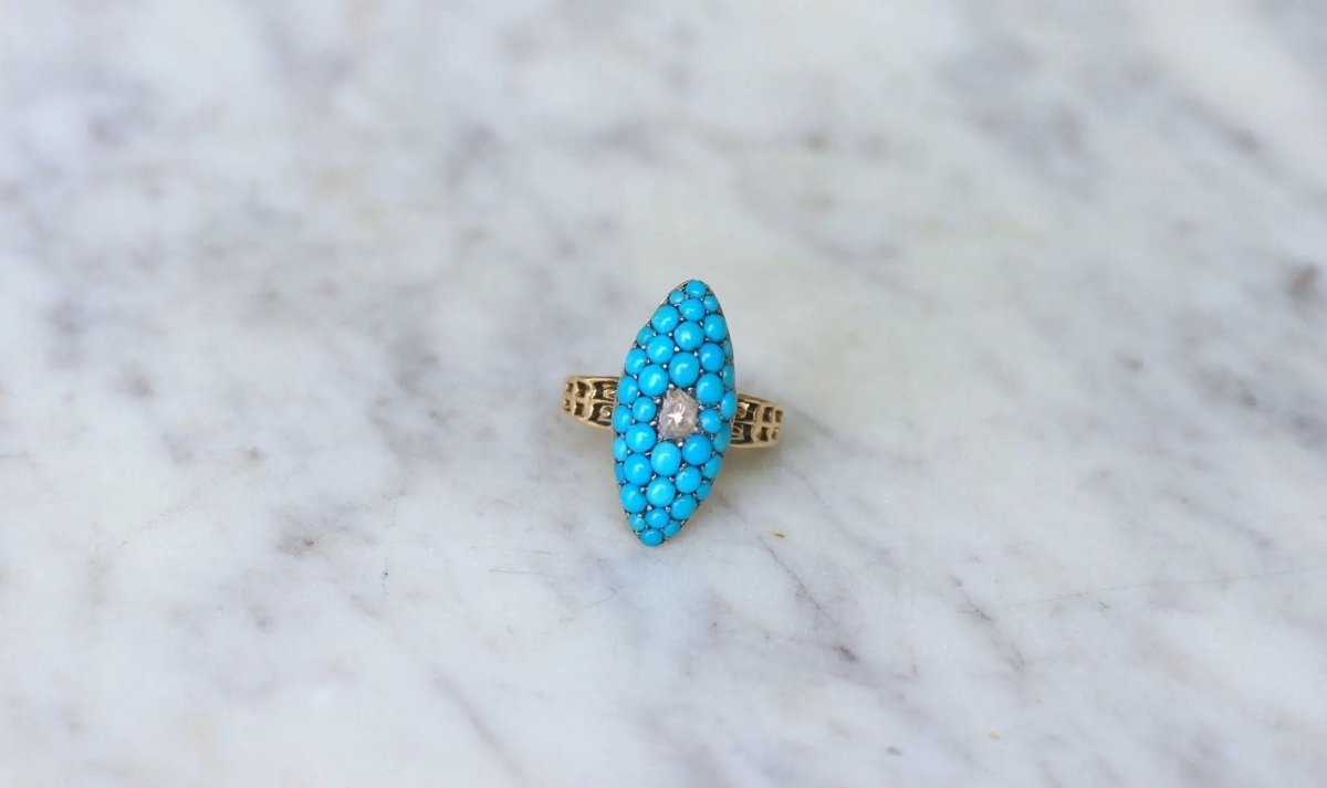 Bague Marquise Turquoises et Diamant - Castafiore