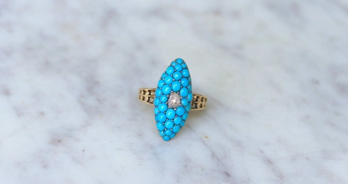 Bague Marquise Turquoises et Diamant - Castafiore