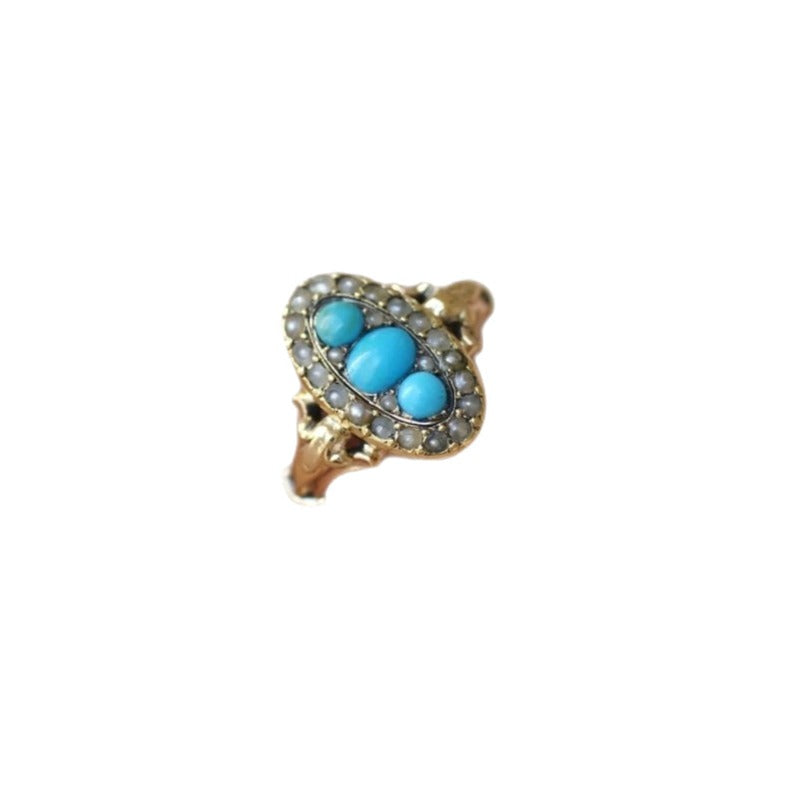 Bague marquise turquoises et perles - Castafiore