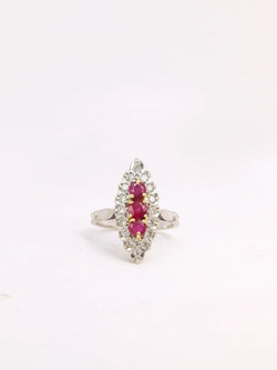 Bague marquise vintage or rubis diamants - Castafiore