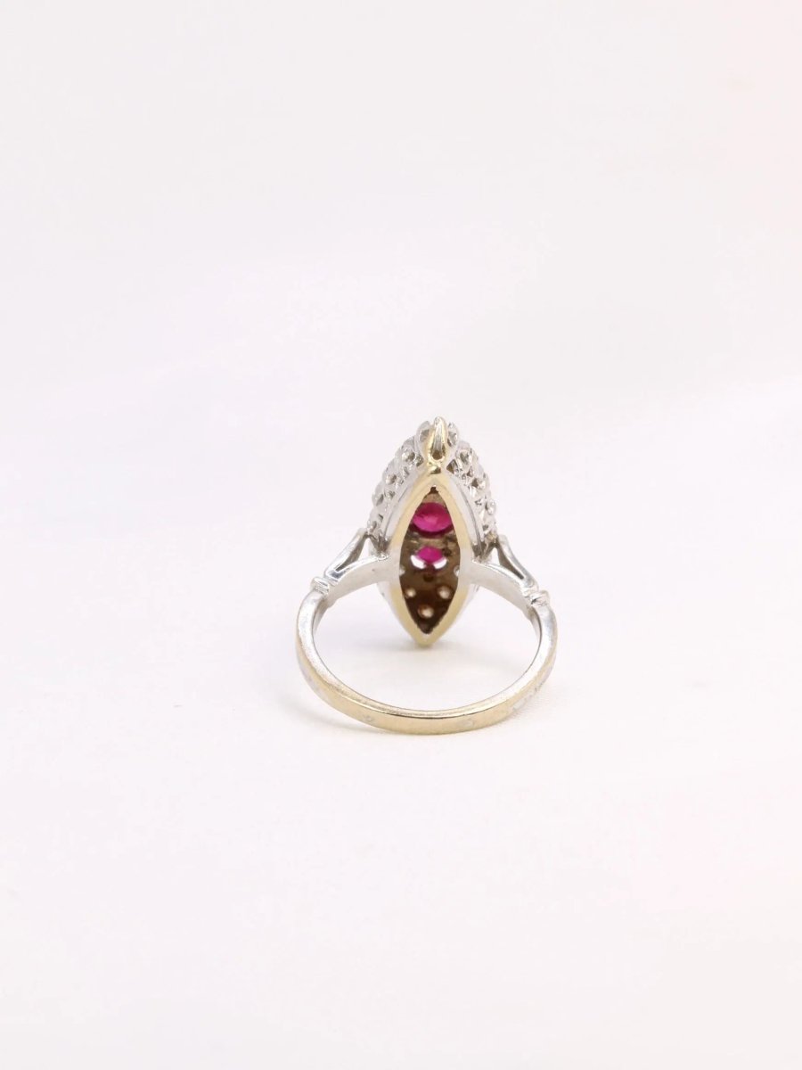 Bague marquise vintage or rubis diamants - Castafiore