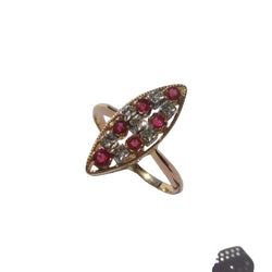 Bague Marquise XIXe en or rose et platine - Castafiore