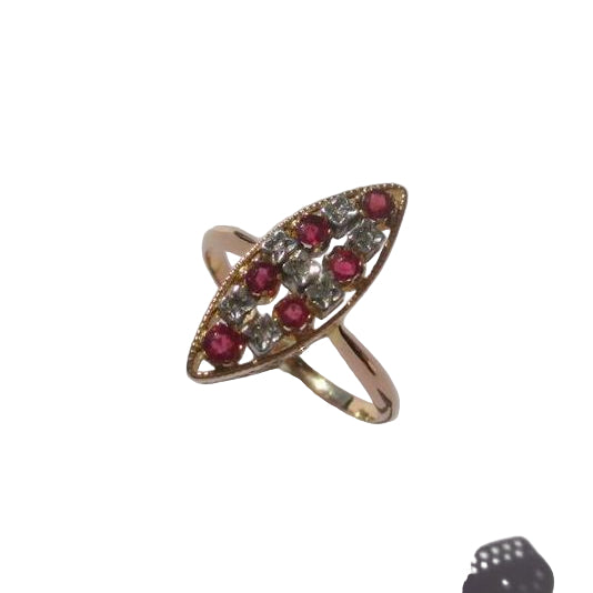 Bague Marquise XIXe en or rose et platine - Castafiore