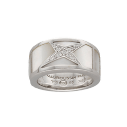 Bague MAUBOUSSIN "Étoile Beauté" en or gris, nacre et diamants - Castafiore