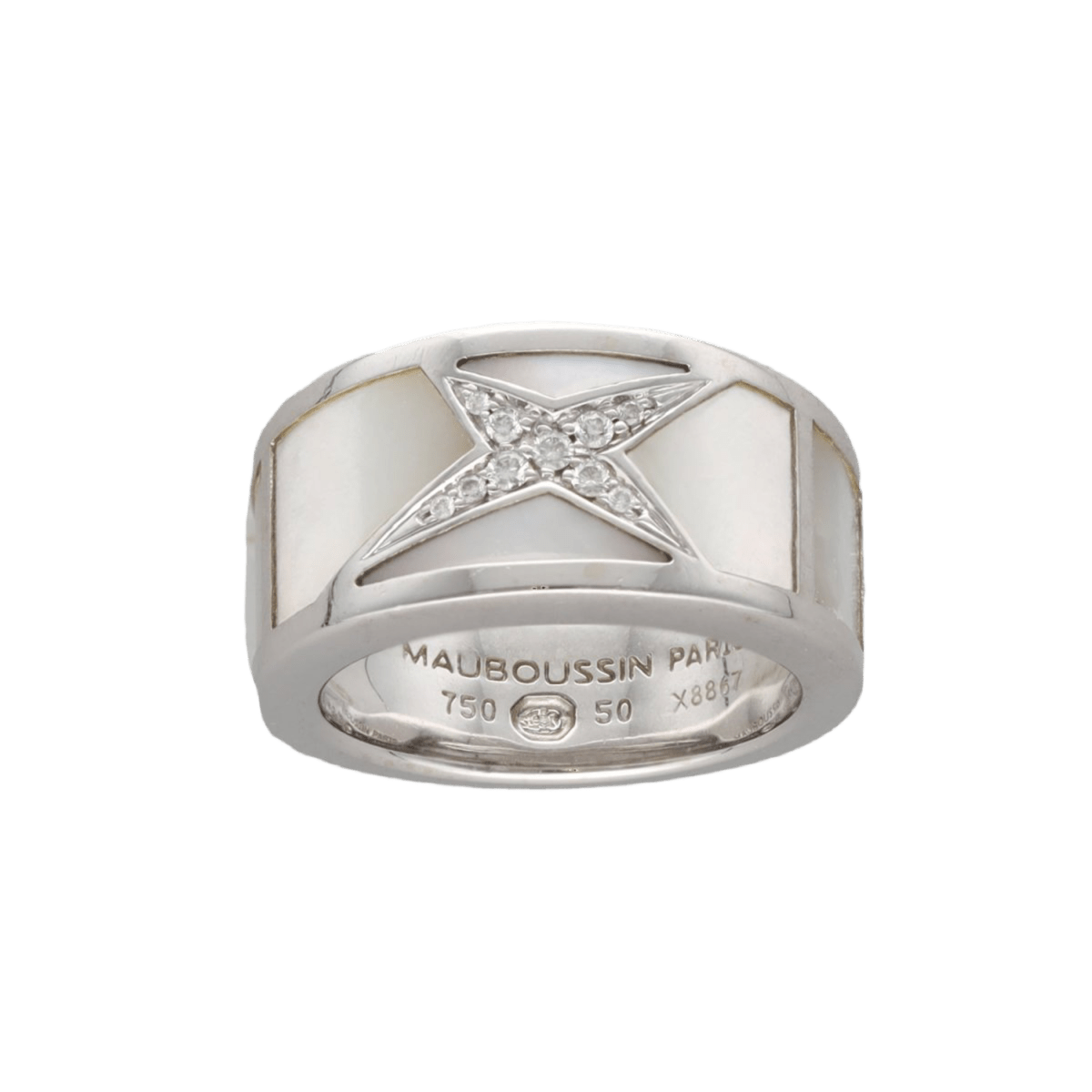 Bague MAUBOUSSIN "Étoile Beauté" en or gris, nacre et diamants - Castafiore