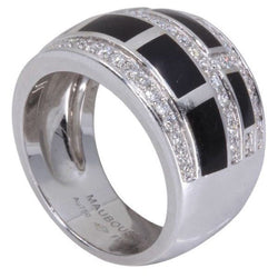 Bague MAUBOUSSIN "Le vice" en or blanc, laque noire et diamants - Castafiore