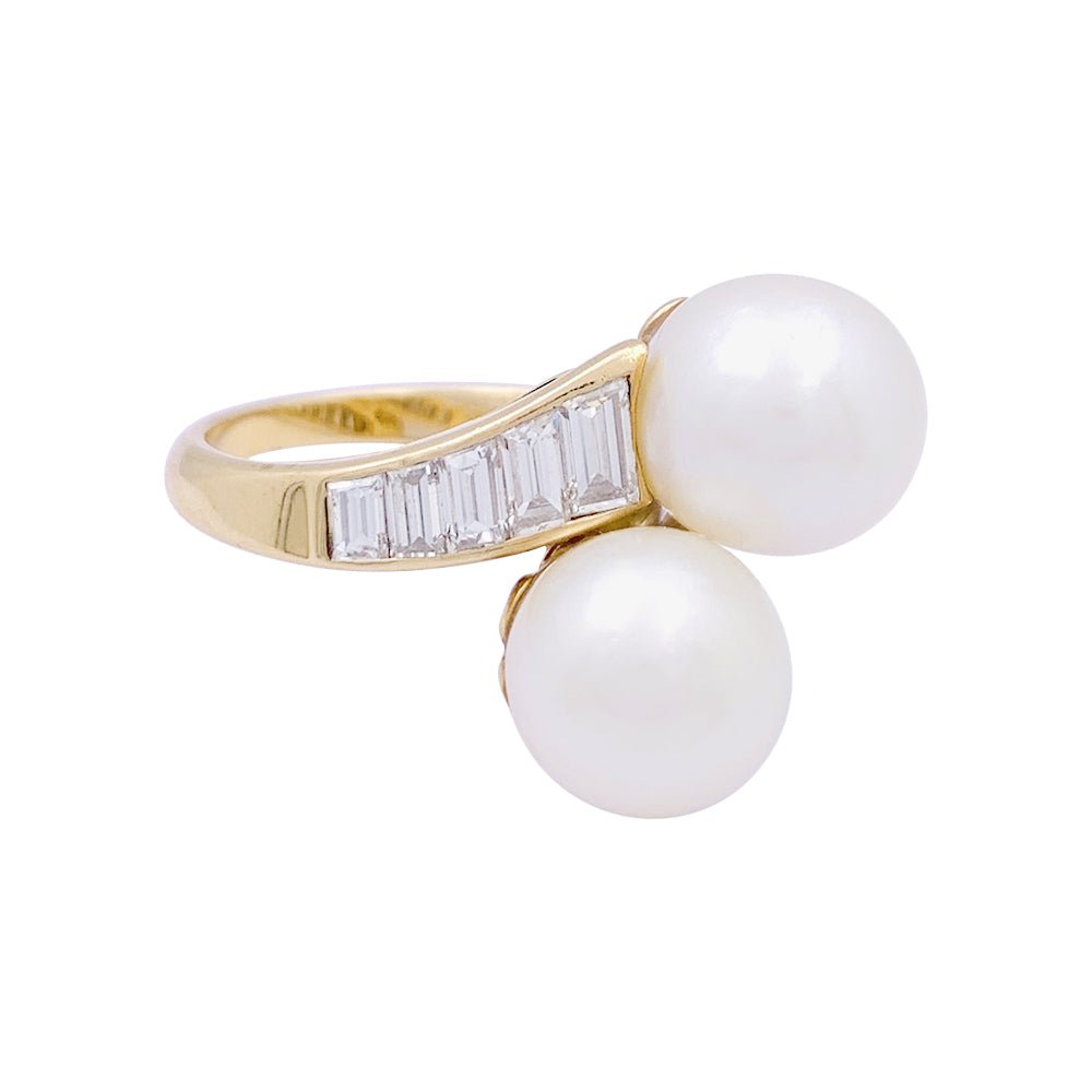 Bague MAUBOUSSIN vintage perles, or jaune, diamants. - Castafiore