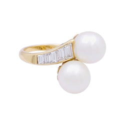 Bague MAUBOUSSIN vintage perles, or jaune, diamants. - Castafiore