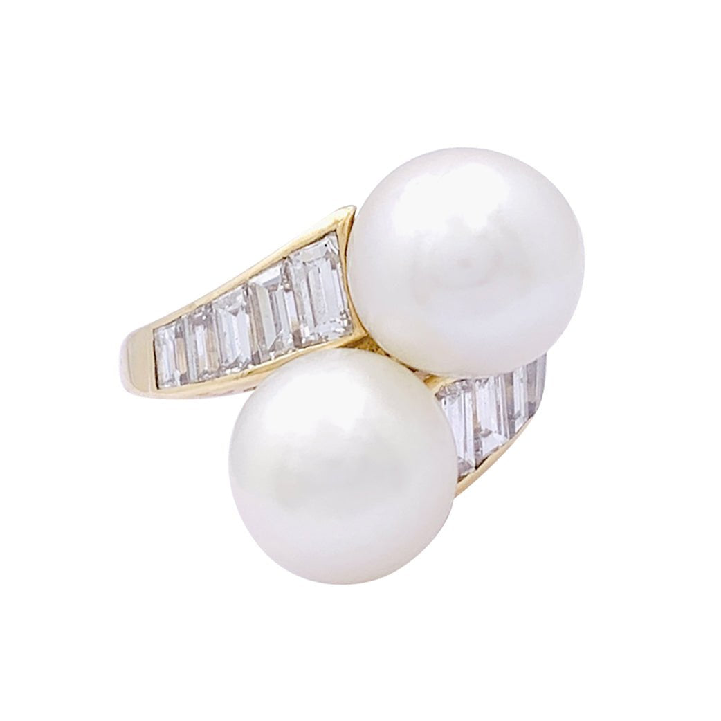 Bague MAUBOUSSIN vintage perles, or jaune, diamants. - Castafiore