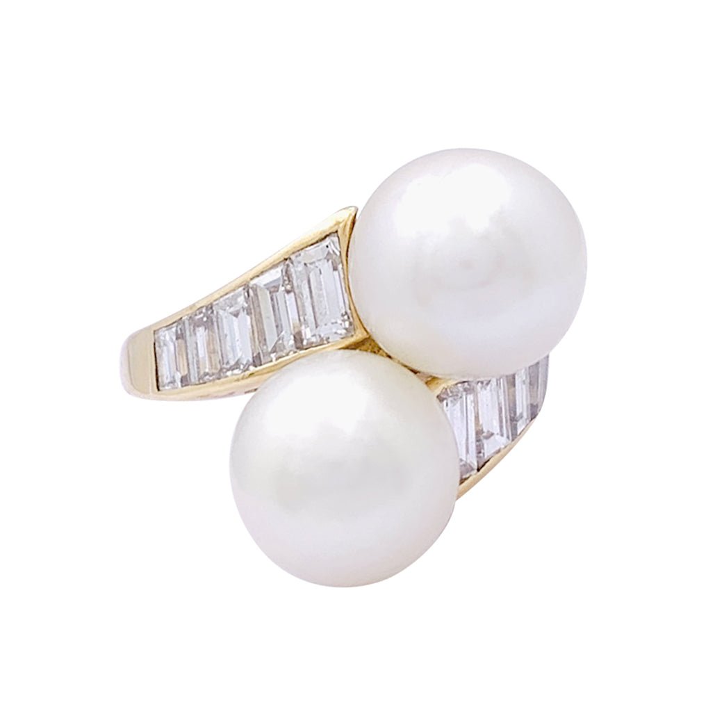 Bague MAUBOUSSIN vintage perles, or jaune, diamants. - Castafiore