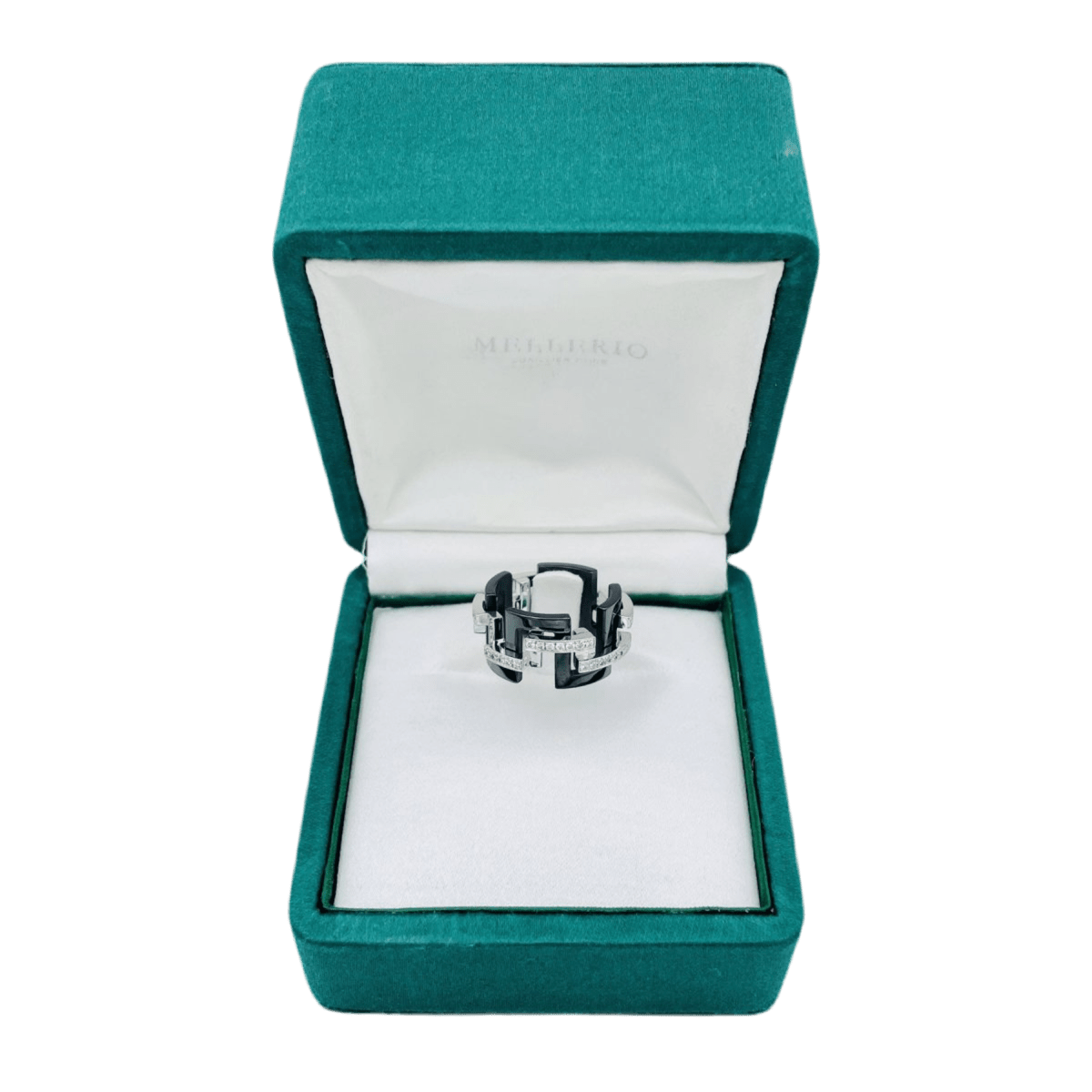Bague MELLERIO "Graphic GM" en or gris, céramique et diamants - Castafiore