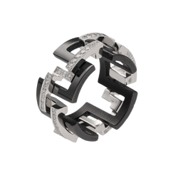 Bague MELLERIO "Graphic GM" en or gris, céramique et diamants - Castafiore