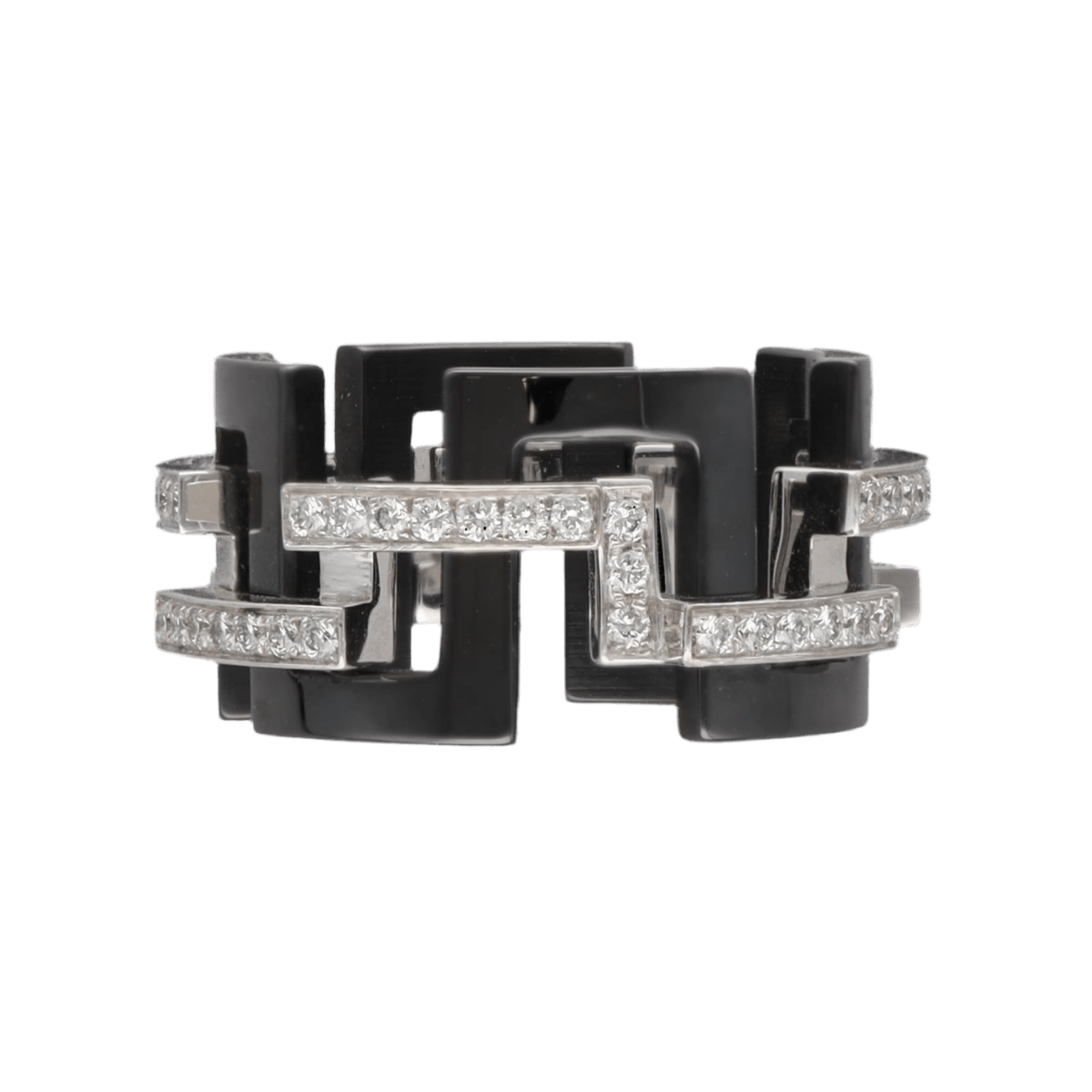 Bague MELLERIO "Graphic GM" en or gris, céramique et diamants - Castafiore