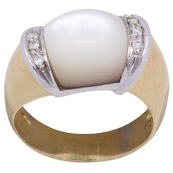 Bague moderne nacre et diamants en or jaune - Castafiore