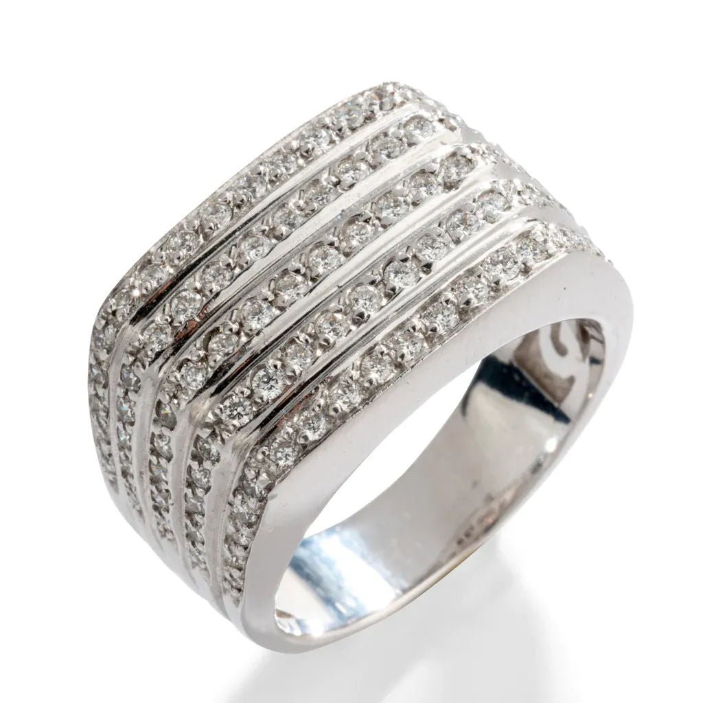 Bague moderne rectangulaire en or gris et diamants - Castafiore