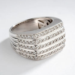 Bague moderne rectangulaire en or gris et diamants - Castafiore