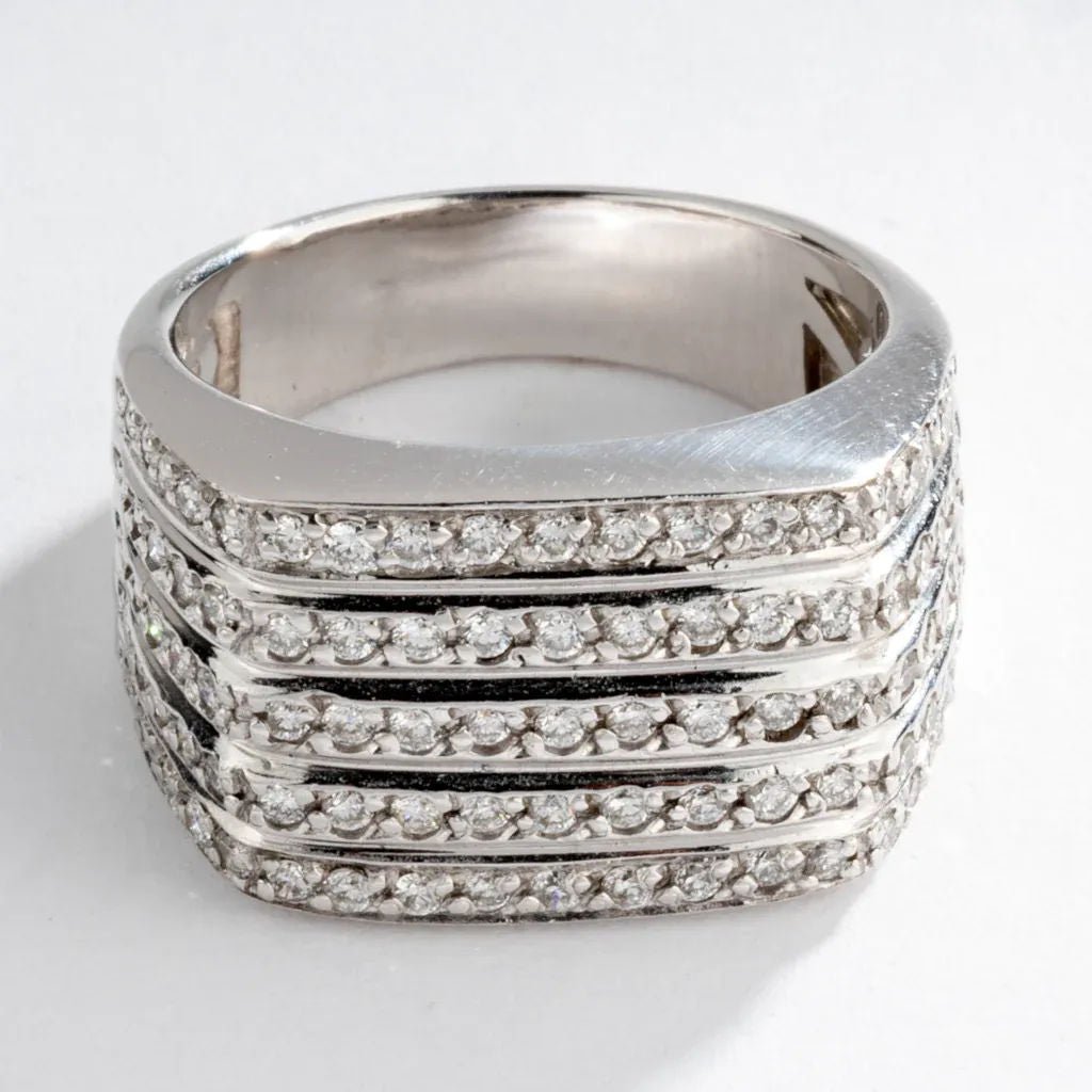 Bague moderne rectangulaire en or gris et diamants - Castafiore