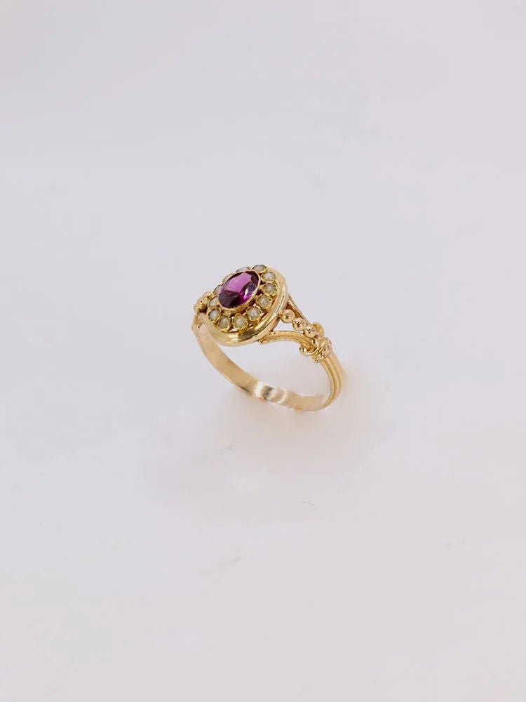 Bague Napoléon III or jaune grenat perles fines - Castafiore